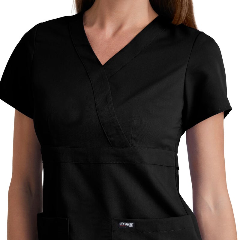 Barco Grey's Anatomy Women's Junior Fit 3 Pocket Mock Wrap Scrub Top, Black, Small - Image 5